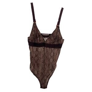 STELLA MCCARTNEY Aubergine & Beige Sheer Python Print Lingerie Body Top Size Sm